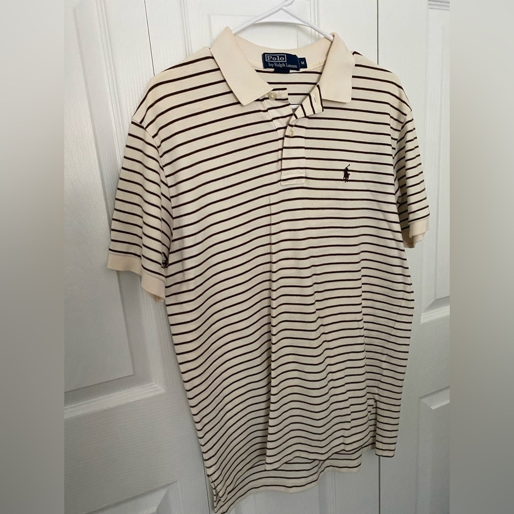 Men’s medium cream/brown striped Polo Ralph Lauren collared shirt